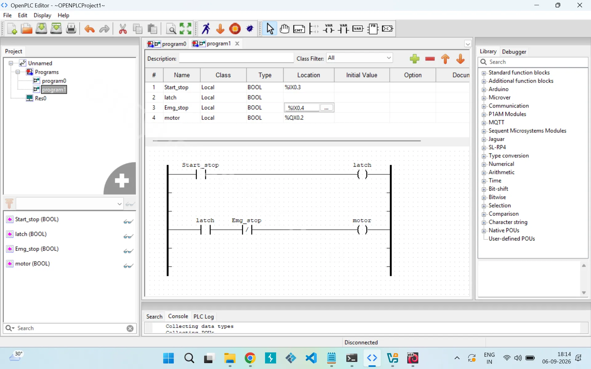 Ladder logic program in OpenPLC Editor