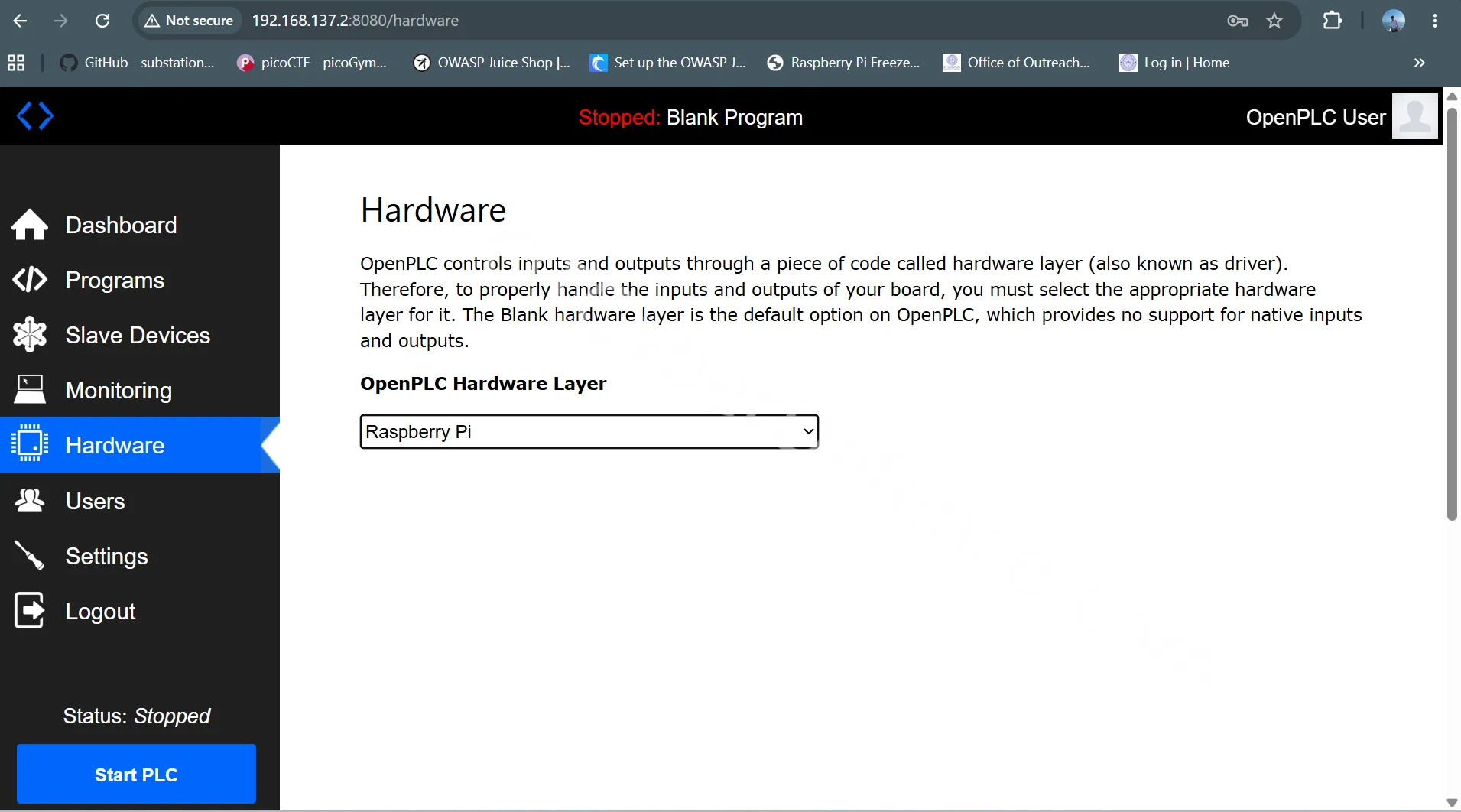 Openplc Hardware Configuration Changed to Raspberry Pi